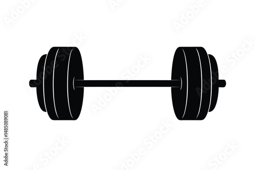 Barbell with Weight Plates Vector Silhouette on White Background