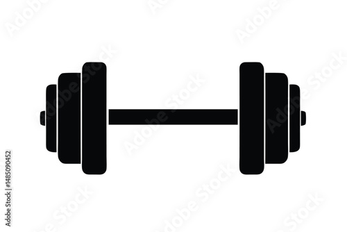 Horizontal Dumbbell Vector Silhouette on White Background