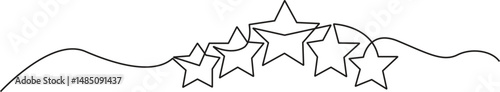 Continuous one line drawing of five star rating Concept of rating service and customer reviews vector illustration, editable stroke.