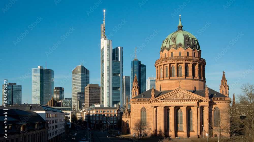 Obraz premium Paulskirche Frankfurt with modern skyline in the background