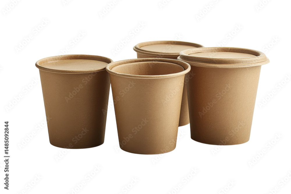 Eco Friendly Kraft Paper Cups Disposable Coffee Cups Compostable on transparent background Eco Friendly Kraft Paper Cups Disposable Coffee Cups Compostable on transparent background