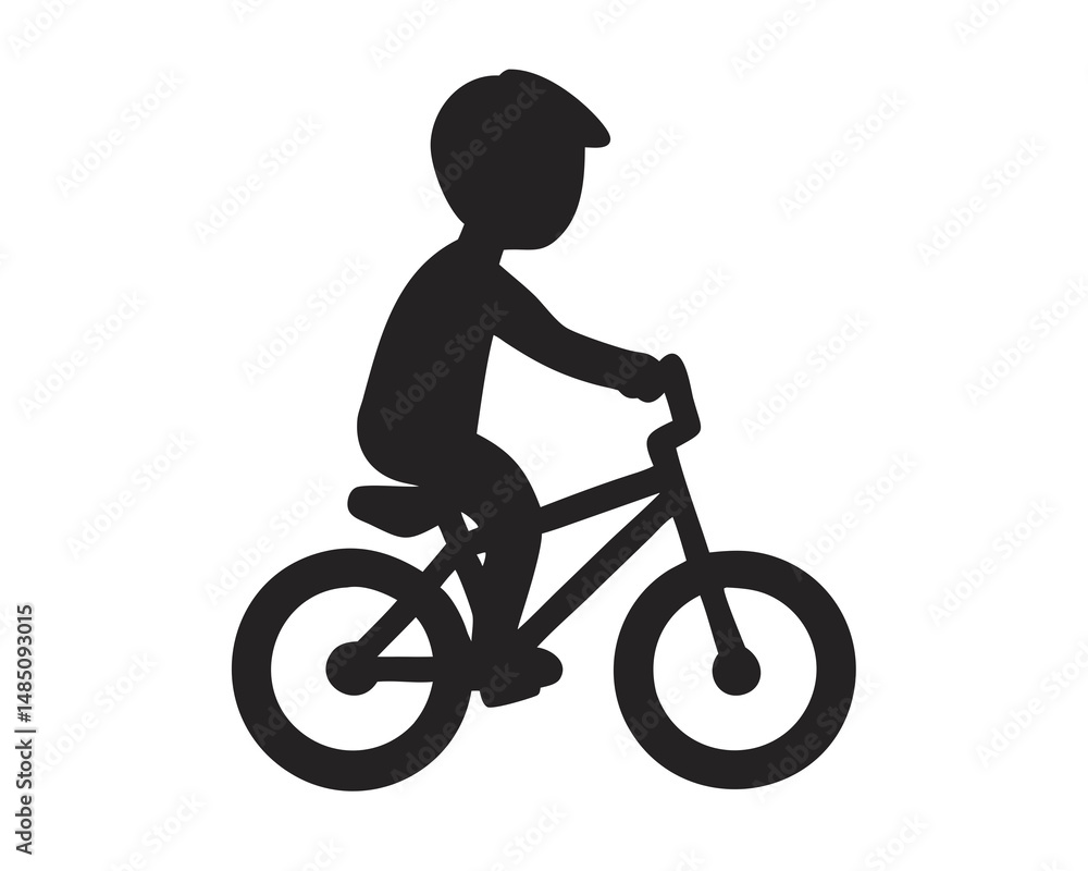 Obraz premium Child Silhouette Riding a Bicycle, Active Child Riding, Bicycle Riding Illustration, Playful Child Silhouette, Transparent Background