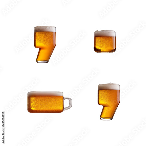 Punctuation marks shaped like a glass of refreshing lager beer with foam, isolated on transparent background. Fresh pilsner beer in a glass with frothy head.