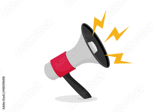 Flat megaphone with yellow lightning isolated on white background