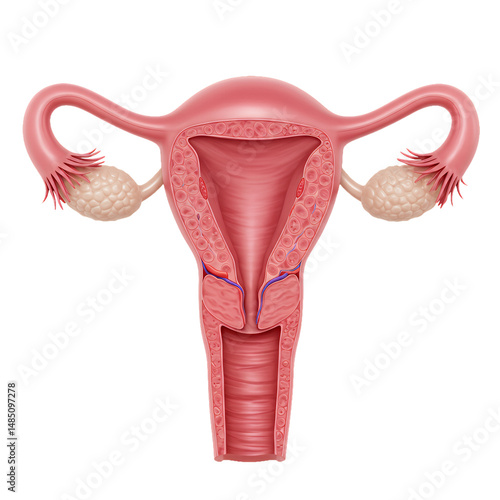 Detailed Anatomy of the Female Reproductive System: Uterus, Fallopian Tubes, and Ovaries Illustration