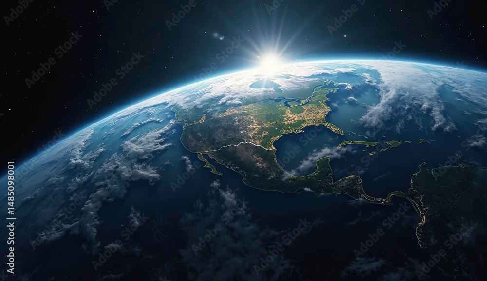 Obraz premium Planet Earth in space with night and city light view