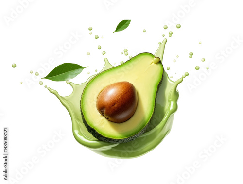 Avocado with a splash isolated on a white background
