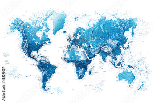 Stunning Blue World Map Featuring Country Separations