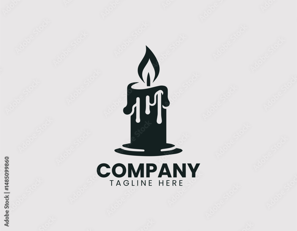 Obraz premium Simple Burning Candle with Dripping Wax Vector Logo Design, Minimalist Lit Candle Dripping Wax Vector Logo, Basic Burning Candle with Wax Drips Illustration Logo
