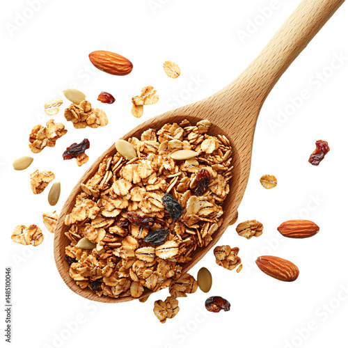 a spoon full of granola and nuts