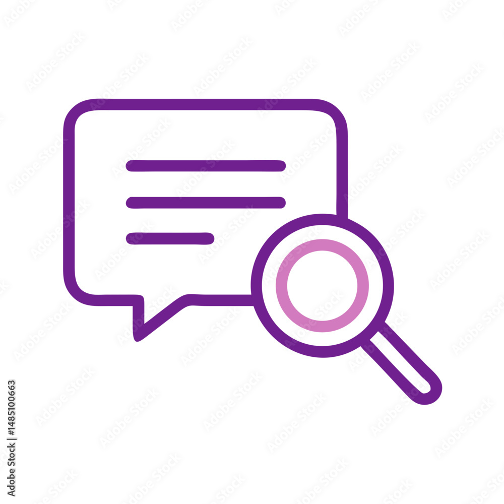 Message search icon with magnifying glass in two-tone outline style Message search icon with magnifying glass in two-tone outline style