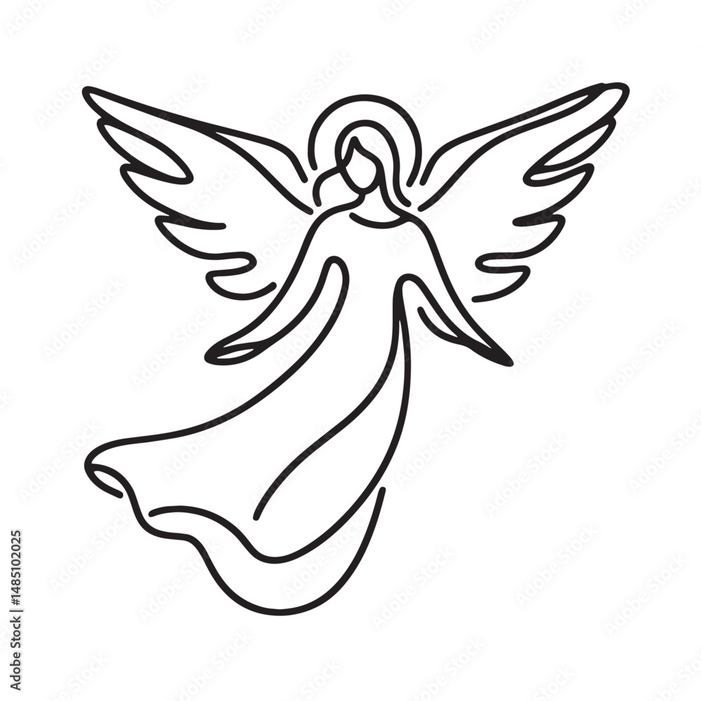 Naklejka premium angel with wings simple one line drawing vector illustration
