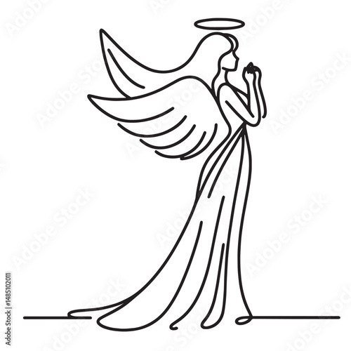 angel with wings simple one line drawing vector illustration