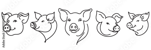 farm animals pig collection  one line drawing vector illustration