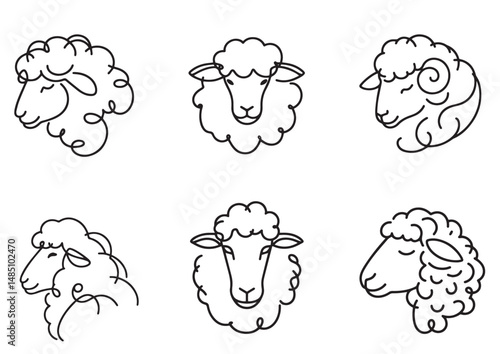 sheep set one line drawing vector illustration
