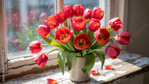 Radiant red tulips in full bloom