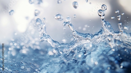 High speed water splash motion in clear liquid for fresh drink aqua texture background frozen detail