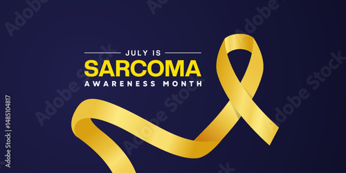 July is National Sarcoma Awareness Month. Ribbon. Great for posters, banners, social media and more. Dark background.