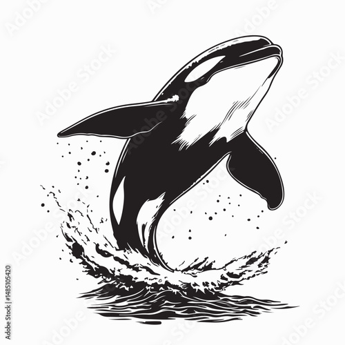 Biggs orca whale jumping out of the sea image vector isolated on white background.