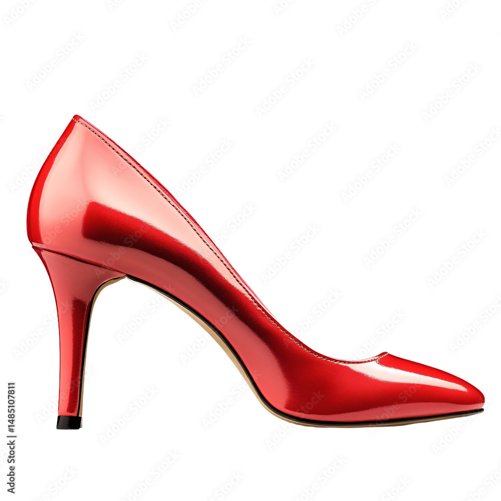a red high heeled shoe on a white background a red high heeled shoe on a white background