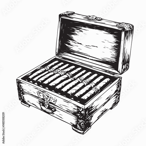 Cigar Box Design Images. Wooden Humidor with Premium Cigars vector