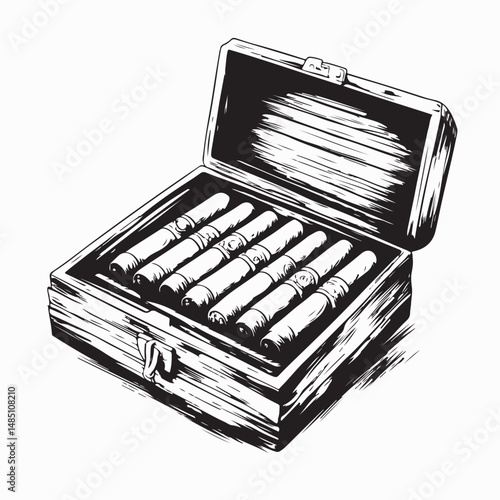 Cigar Box Design Images. Wooden Humidor with Premium Cigars vector