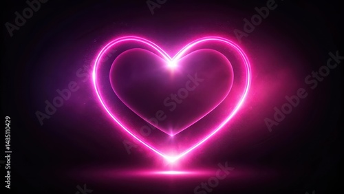 Neon pink hart with glowing aura, surrounded by soft light, in a dark background, night, mystic,  night, mystic, glow