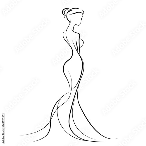 graceful girl sketch, line drawing, vector
