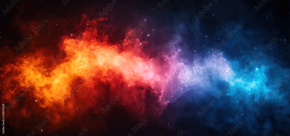 Fototapeta premium Cosmic Nebula: A fiery and icy dance of celestial wonders across the vast expanse of space, showcasing the vibrant colors and ethereal beauty of the universe.