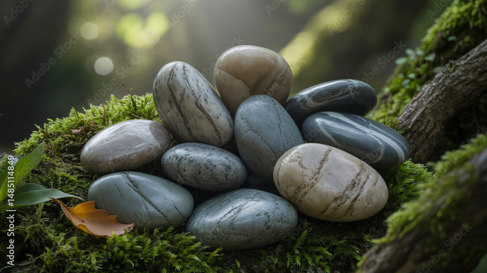 River stone arrangement in a nature scene
