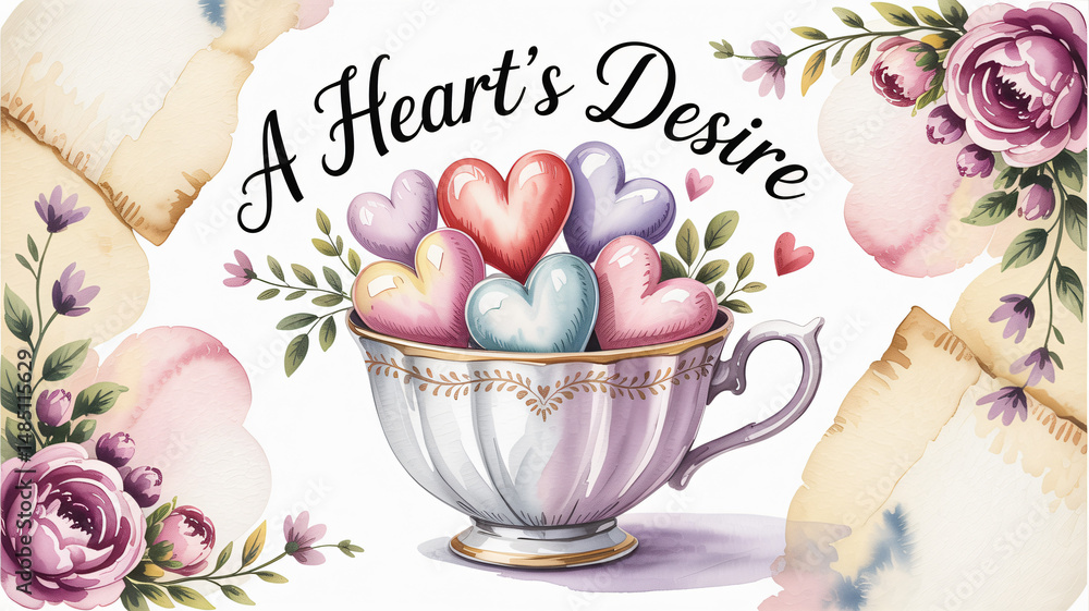 Romantic heart collection A watercolor pattern of hearts in soft pastel colors symbolizing love pass