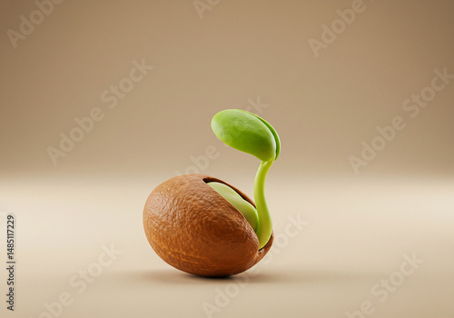 Emerging sprout of a seed against a soft background symbolizing new life and growth.