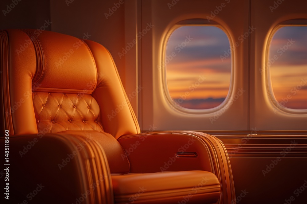 Fototapeta premium Luxurious firstclass seat with stunning sunset views