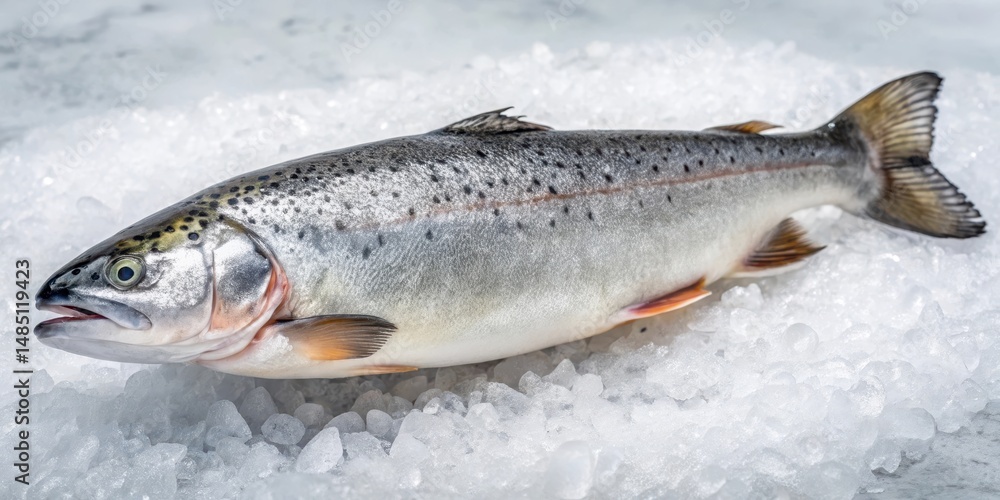 Fresh sea trout on ice, side view , cold storage, sea trout, cold storage, sea trout Fresh sea trout on ice, side view , cold storage, sea trout, cold storage, sea trout
