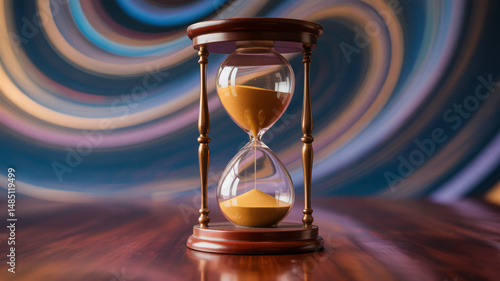 Sand hourglass flowing background created by generative AI