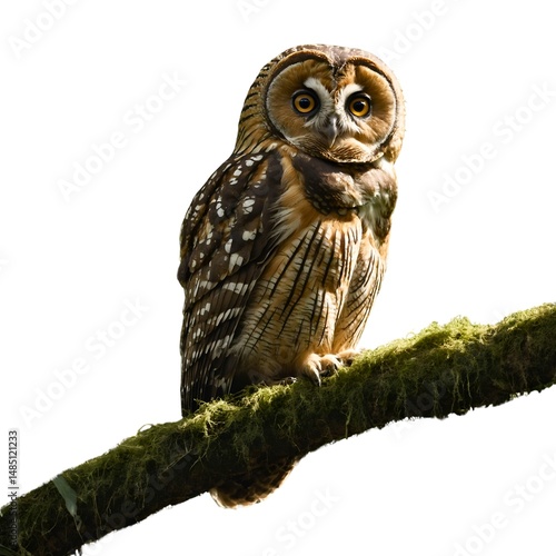 Tawny Owl Perched on a Branch. Captivating portrait of a majestic owl perched gracefully on a weathered branch. 