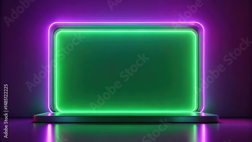 Neon Light Display with Purple and Green Background and Green Glow