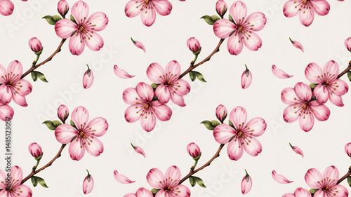 Obraz na płótnie Seamless pattern with pink cherry blossom sakura flowers w salonie