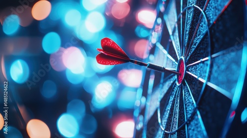 Precision strike a bold dart hits the bullseye amidst vibrant lights