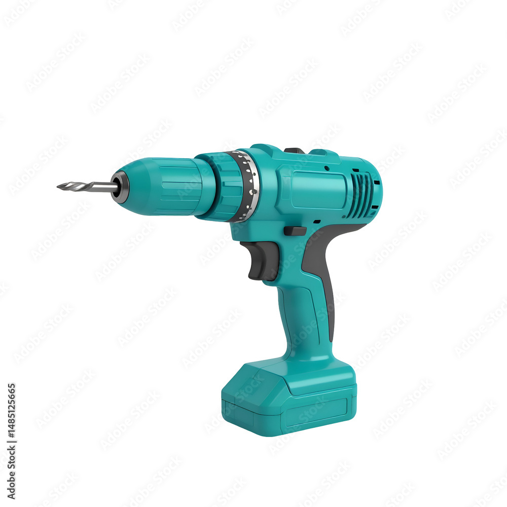 Teal electric drill on black background Teal electric drill on black background