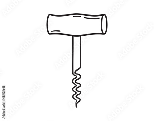 Wooden wine corkscrew icon doodle hand drawn. Outline line drawing clipart symbol