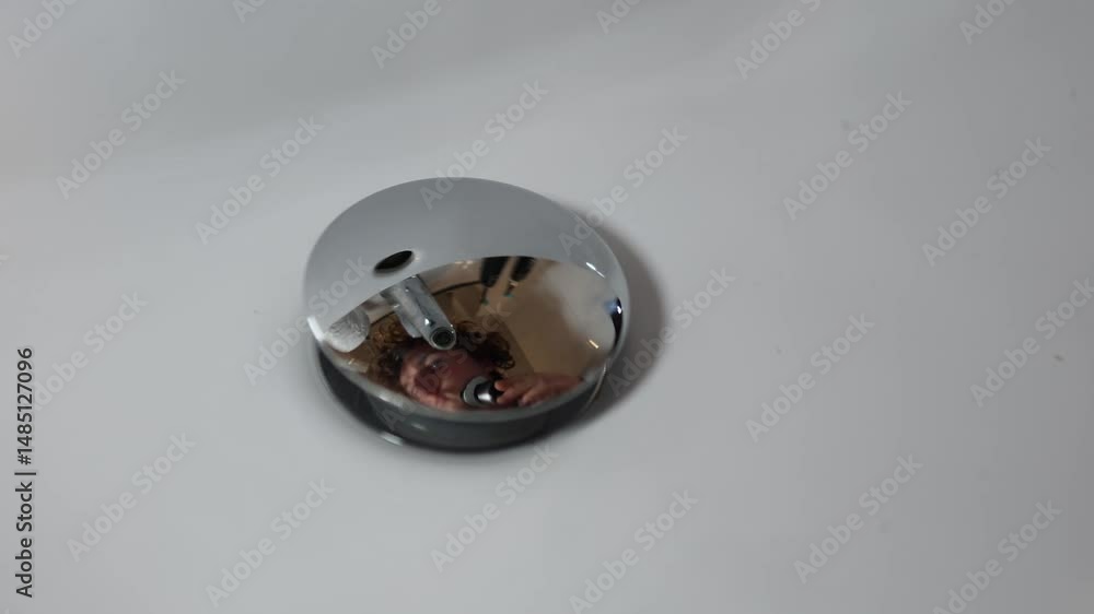 Shaving with electric trimmer reflected in shiny sink drain calm focus and soft lighting turn routine grooming into a quiet moment of self care inside minimal bathroom space Shaving with electric trimmer reflected in shiny sink drain calm focus and soft lighting turn routine grooming into a quiet moment of self care inside minimal bathroom space