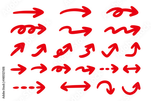 ペンで書いたシンプルな矢印のセット＿赤
