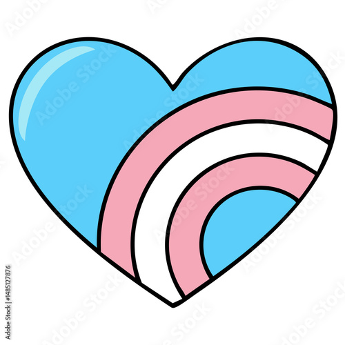 A vibrant vector illustration of a heart incorporating the transgender flag colors in a unique concentric arc pattern, offering a modern and symbolic design.