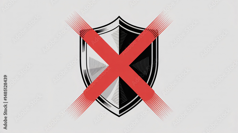 Shield with a virus crossed out isolated on a white background
