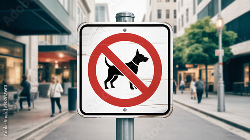 Obraz na płótnie Sign with No Dogs Allowed Symbol on White Background Indicating Pet-Free Zone in Natural Urban Envir w salonie