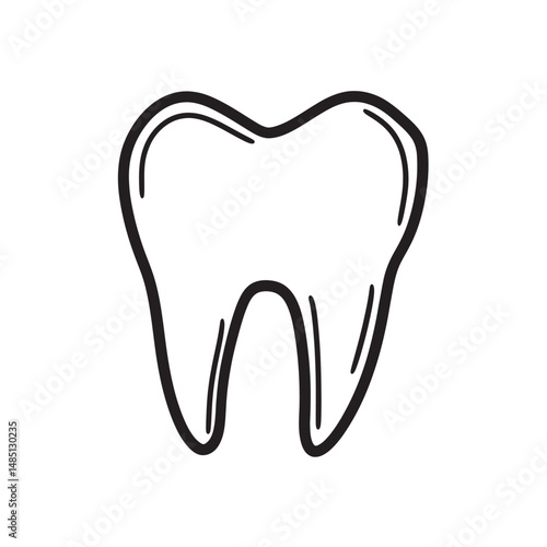 Detailed black outline drawing displays a simplified anatomical tooth on a transparent background