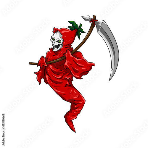 Red hot chili grim reaper character mascot design. best for your food business icon.