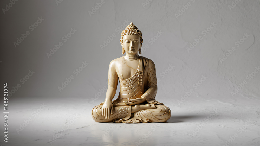 Sitting Buddha statue in meditation pose on a white background