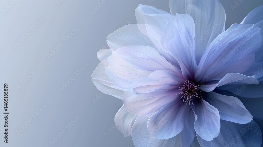 Obraz premium Soft Blue Gradient Flower Close-Up with Delicate Petals and Subtle Light Accents